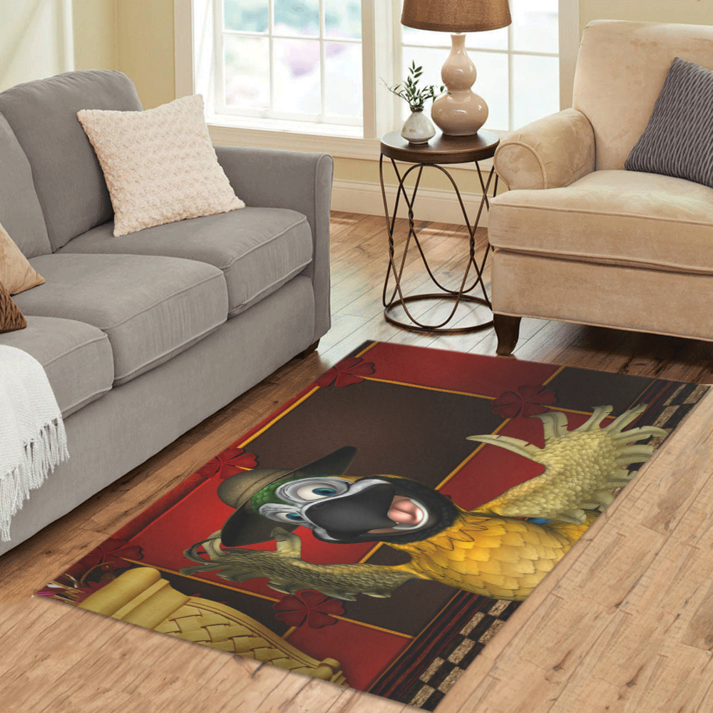 Funny parrot with summer hat Area Rug 5'x3'3''