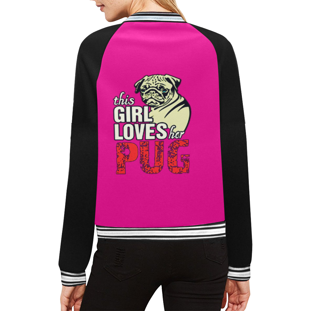 This Girl Loves Her Pug All Over Print Bomber Jacket for Women (Model H21)