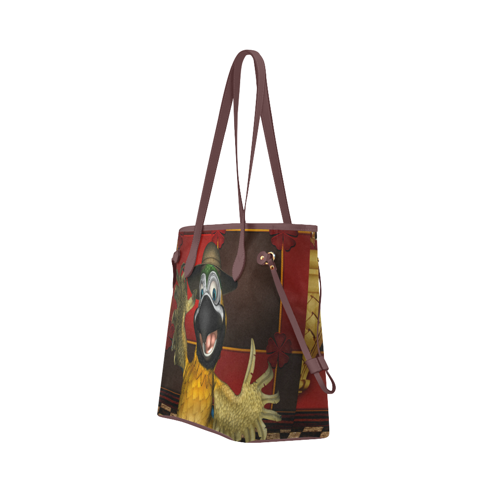 Funny parrot with summer hat Clover Canvas Tote Bag (Model 1661)