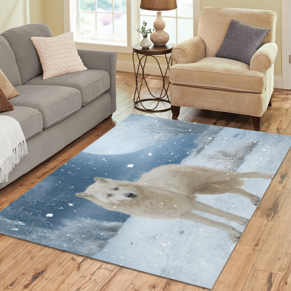 Awesome arctic wolf Area Rug7'x5'