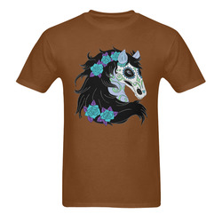 Sugar Skull Horse Turquoise Roses Brown Men's T-Shirt in USA Size (Two Sides Printing)