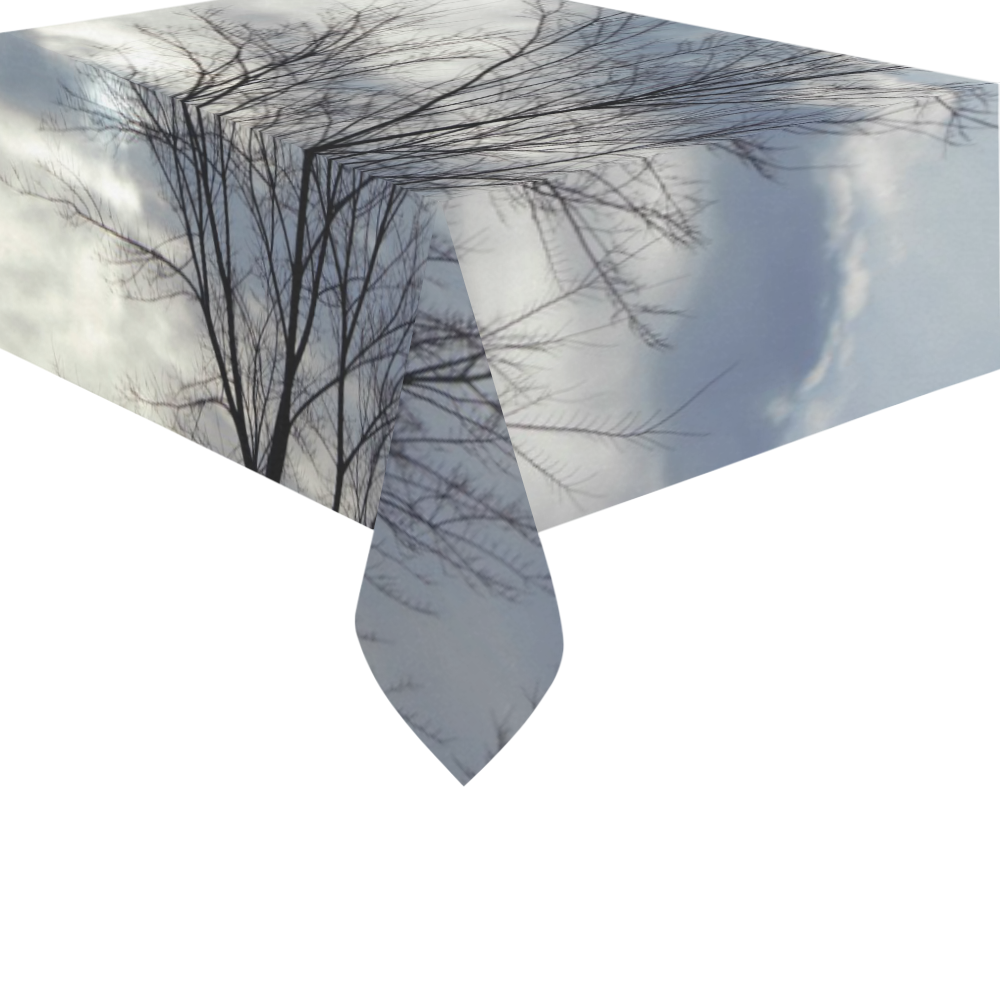 Winter Sky & Tree Cotton Linen Tablecloth 60" x 90"
