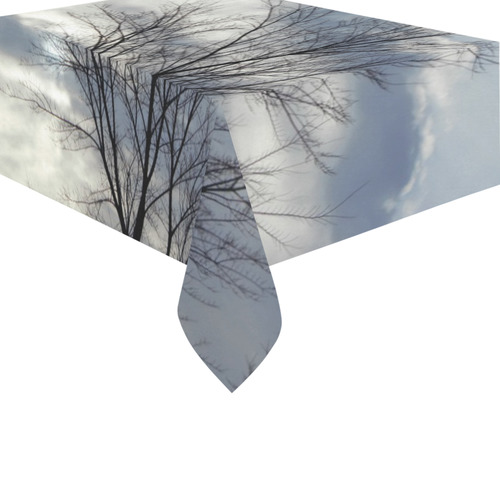 Winter Sky & Tree Cotton Linen Tablecloth 60" x 90"