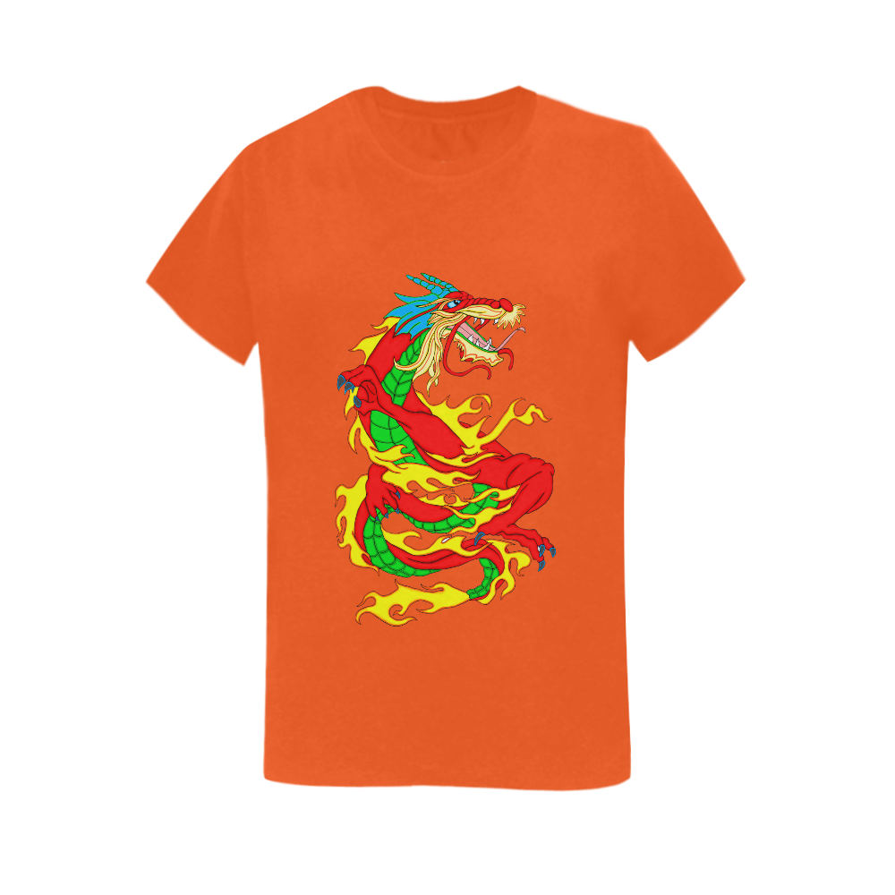 Red Chinese Dragon Orange Women's T-Shirt in USA Size (Two Sides Printing)