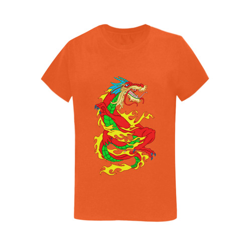 Red Chinese Dragon Orange Women's T-Shirt in USA Size (Two Sides Printing)