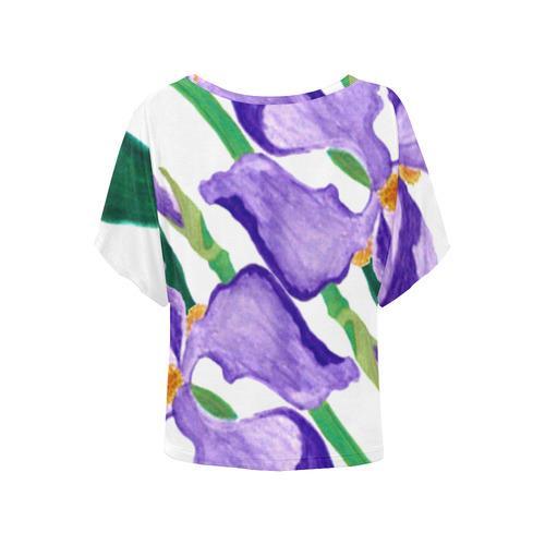 Diagonal Purple Iris Batwing Blouse Women's Batwing-Sleeved Blouse T shirt (Model T44)