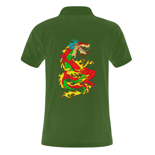 Red Chinese Dragon Green Men's Polo Shirt (Model T24)