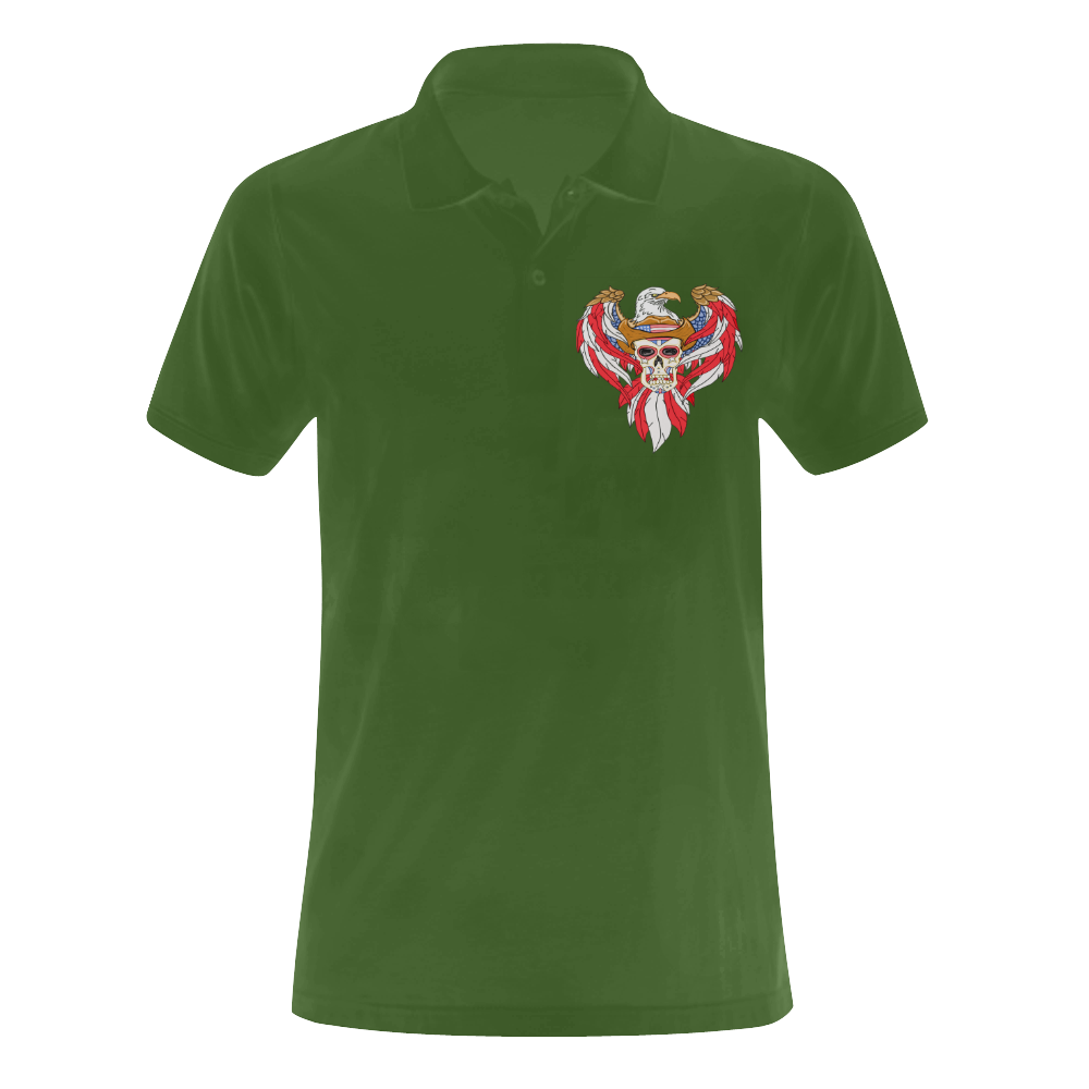 American Eagle Sugar Skull Green Men's Polo Shirt (Model T24)