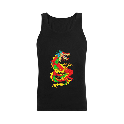 Red Chinese Dragon Black Men's Shoulder-Free Tank Top (Model T33)