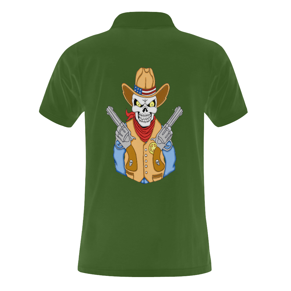 Sheriff Cowboy Sugar Skull Green Men's Polo Shirt (Model T24)