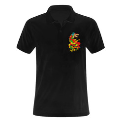 Red Chinese Dragon Black Men's Polo Shirt (Model T24)