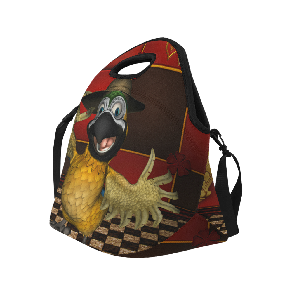 Funny parrot with summer hat Neoprene Lunch Bag/Large (Model 1669)