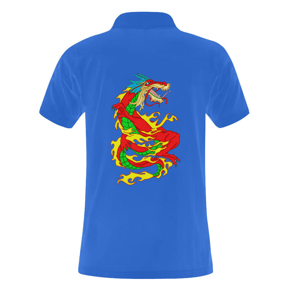 Red Chinese Dragon Blue Men's Polo Shirt (Model T24)