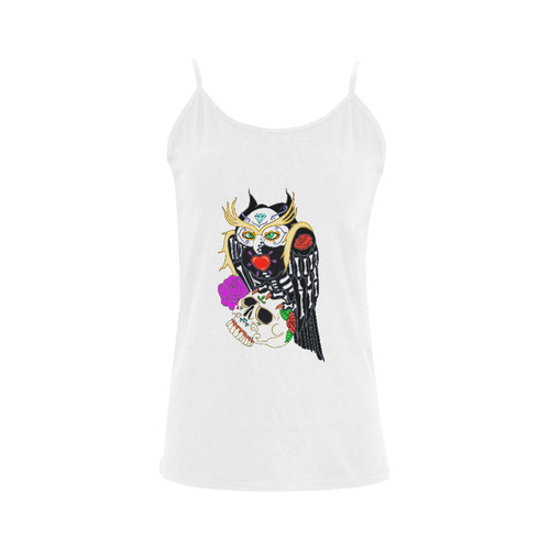 Owl Sugar Skull White Women's Spaghetti Top (USA Size) (Model T34)