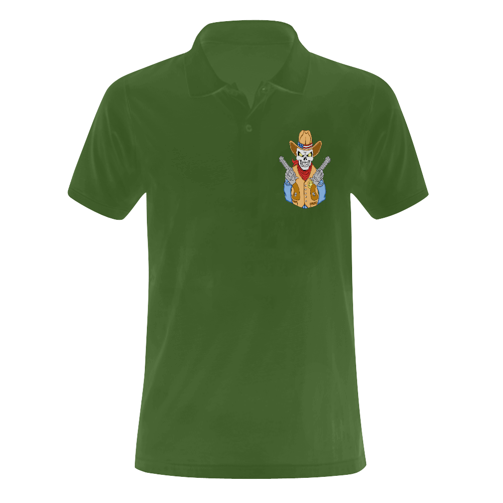 Sheriff Cowboy Sugar Skull Green Men's Polo Shirt (Model T24)