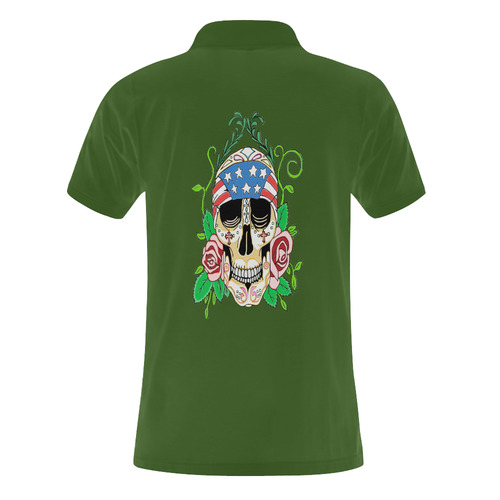 Biker Sugar Skull Green Men's Polo Shirt (Model T24)