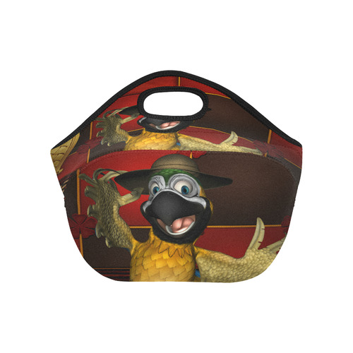 Funny parrot with summer hat Neoprene Lunch Bag/Small (Model 1669)