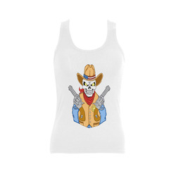 Sheriff Cowboy Sugar Skull White Women's Shoulder-Free Tank Top (Model T35)