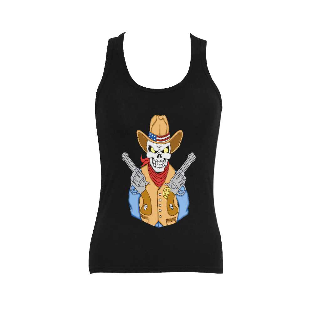 Sheriff Cowboy Sugar Skull Black Women's Shoulder-Free Tank Top (Model T35)