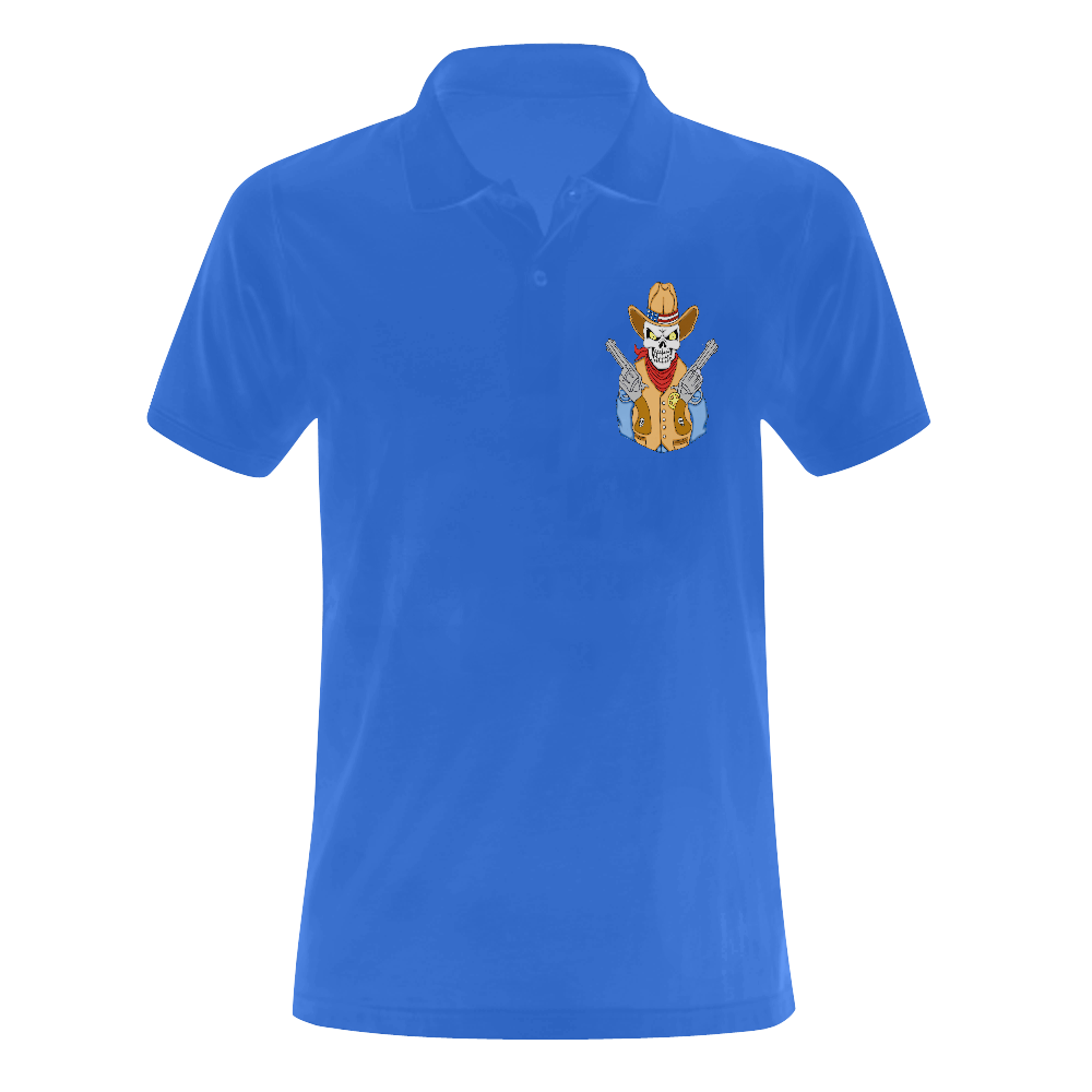 Sheriff Cowboy Sugar Skull Blue Men's Polo Shirt (Model T24)