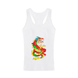 Red Chinese Dragon White Men's I-shaped Tank Top (Model T32)