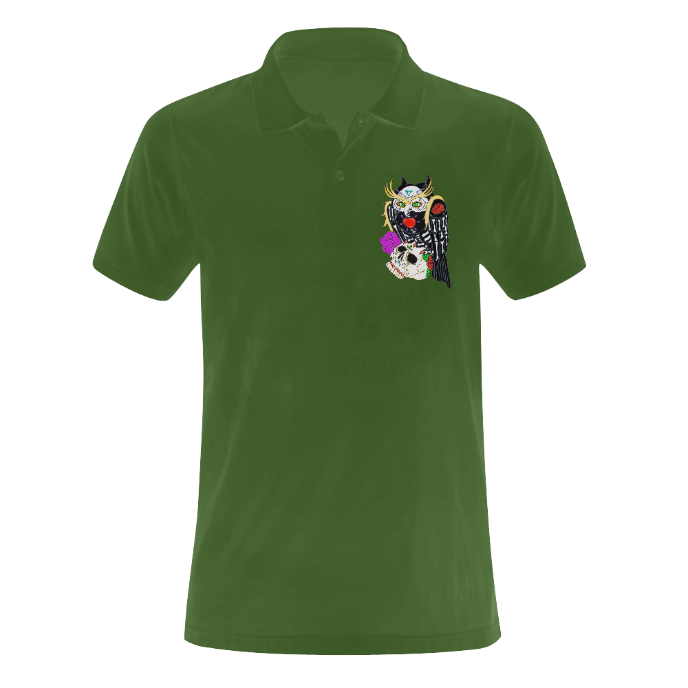 Owl Sugar Skull Green Men's Polo Shirt (Model T24)