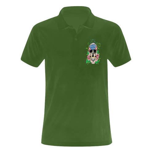 Biker Sugar Skull Green Men's Polo Shirt (Model T24)