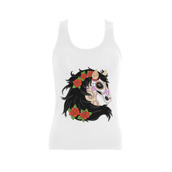 Sugar Skull Horse Red Roses White Women's Shoulder-Free Tank Top (Model T35)