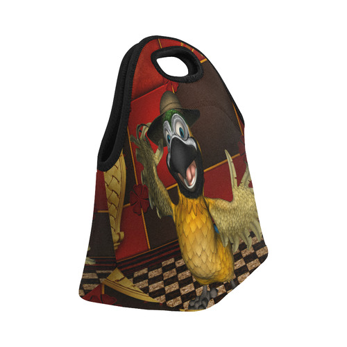 Funny parrot with summer hat Neoprene Lunch Bag/Small (Model 1669)