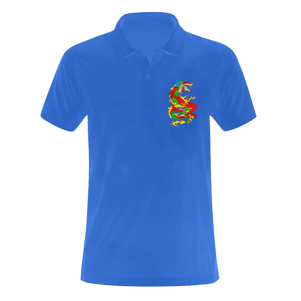 Red Chinese Dragon Blue Men's Polo Shirt (Model T24)