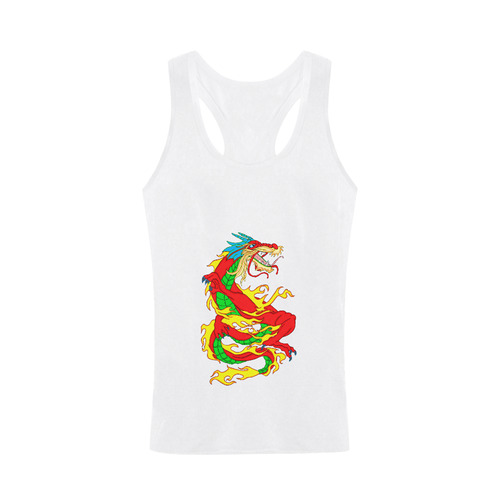 Red Chinese Dragon White Plus-size Men's I-shaped Tank Top (Model T32)