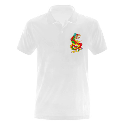 Red Chinese Dragon White Men's Polo Shirt (Model T24)