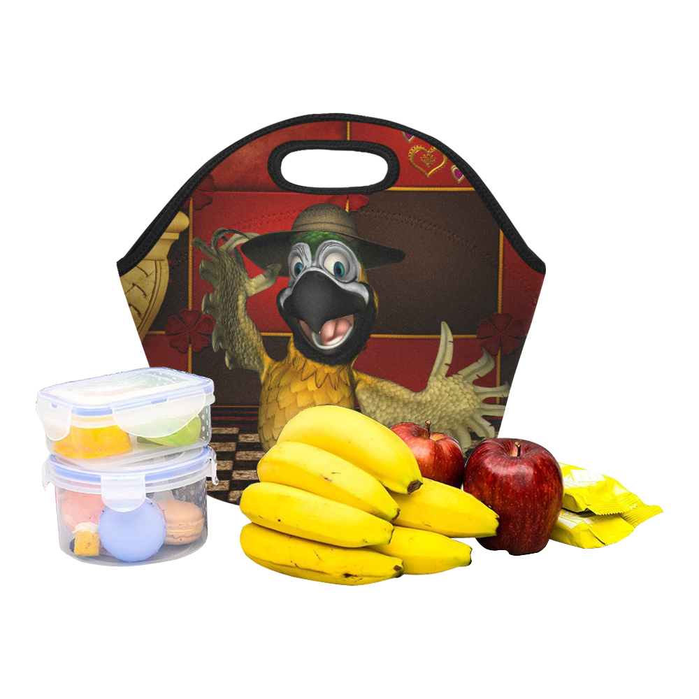 Funny parrot with summer hat Neoprene Lunch Bag/Small (Model 1669)