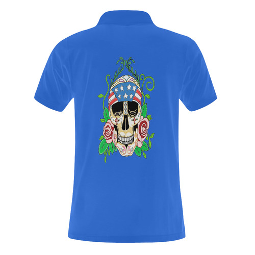 Biker Sugar Skull Blue Men's Polo Shirt (Model T24)