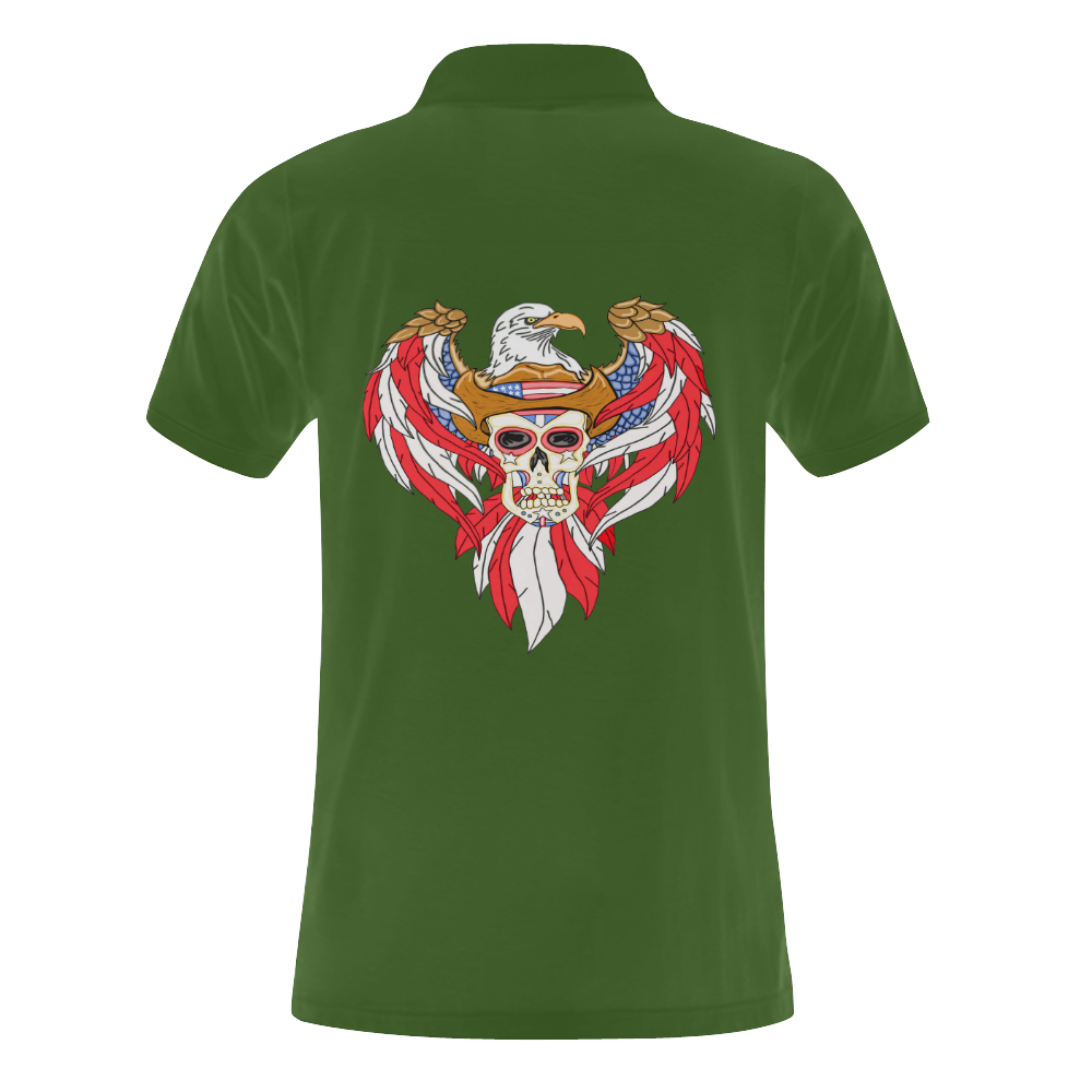 American Eagle Sugar Skull Green Men's Polo Shirt (Model T24)