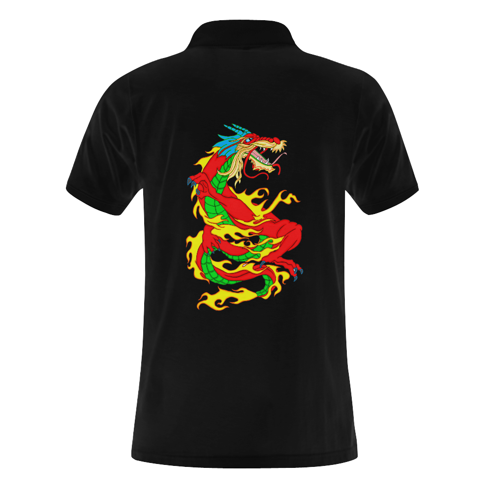Red Chinese Dragon Black Men's Polo Shirt (Model T24)