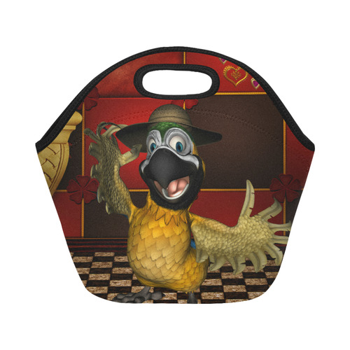 Funny parrot with summer hat Neoprene Lunch Bag/Small (Model 1669)