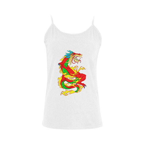 Red Chinese Dragon White Women's Spaghetti Top (USA Size) (Model T34)