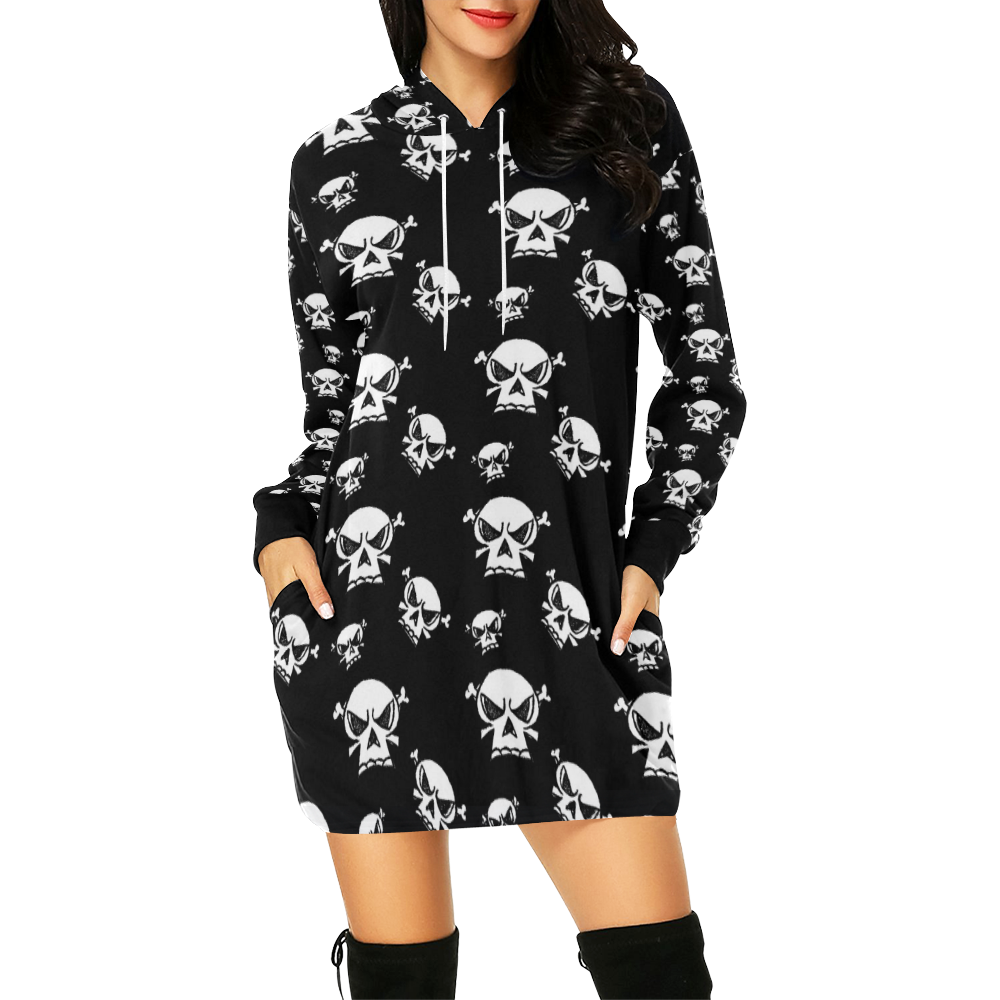 Skull Boys All Over Print Hoodie Mini Dress (Model H27)