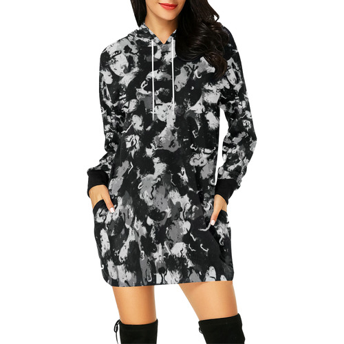 Shades of Gray and Black Oils All Over Print Hoodie Mini Dress (Model H27)