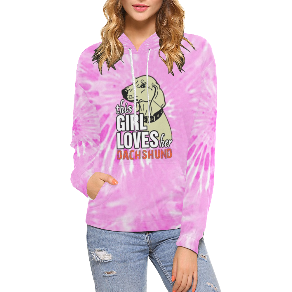 This Girl Loves Her Dachshund All Over Print Hoodie for Women (USA Size) (Model H13)