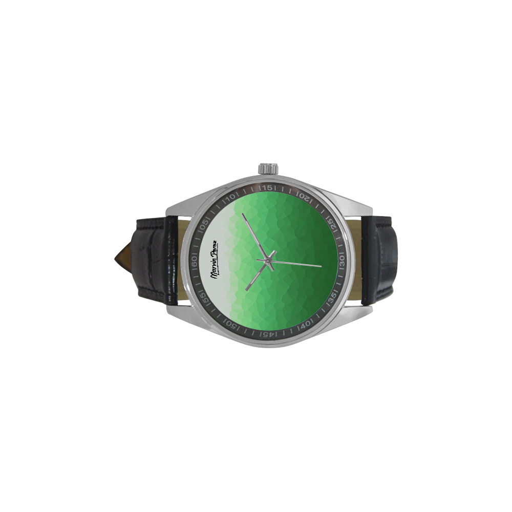 Green Waves Men's Casual Leather Strap Watch(Model 211)