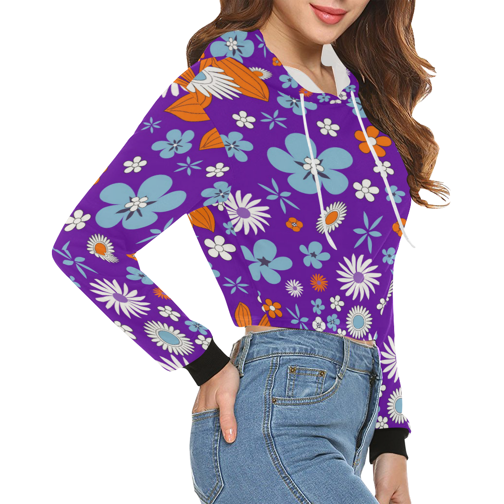 FLOWER POWER-3346 All Over Print Crop Hoodie for Women (Model H22)