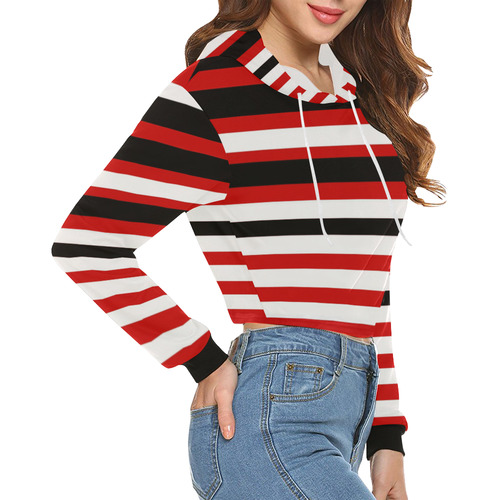 stripes All Over Print Crop Hoodie for Women (Model H22)
