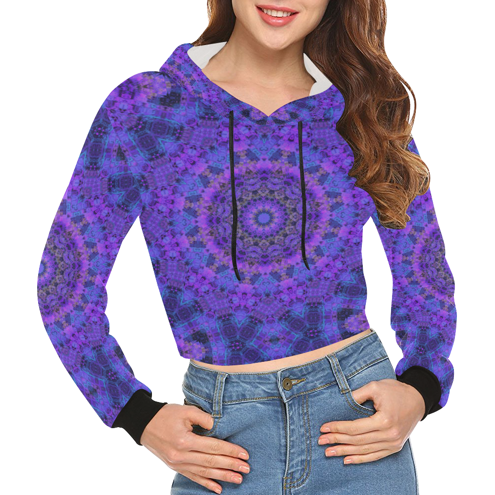Mandala in Purple/Blue All Over Print Crop Hoodie for Women (Model H22)