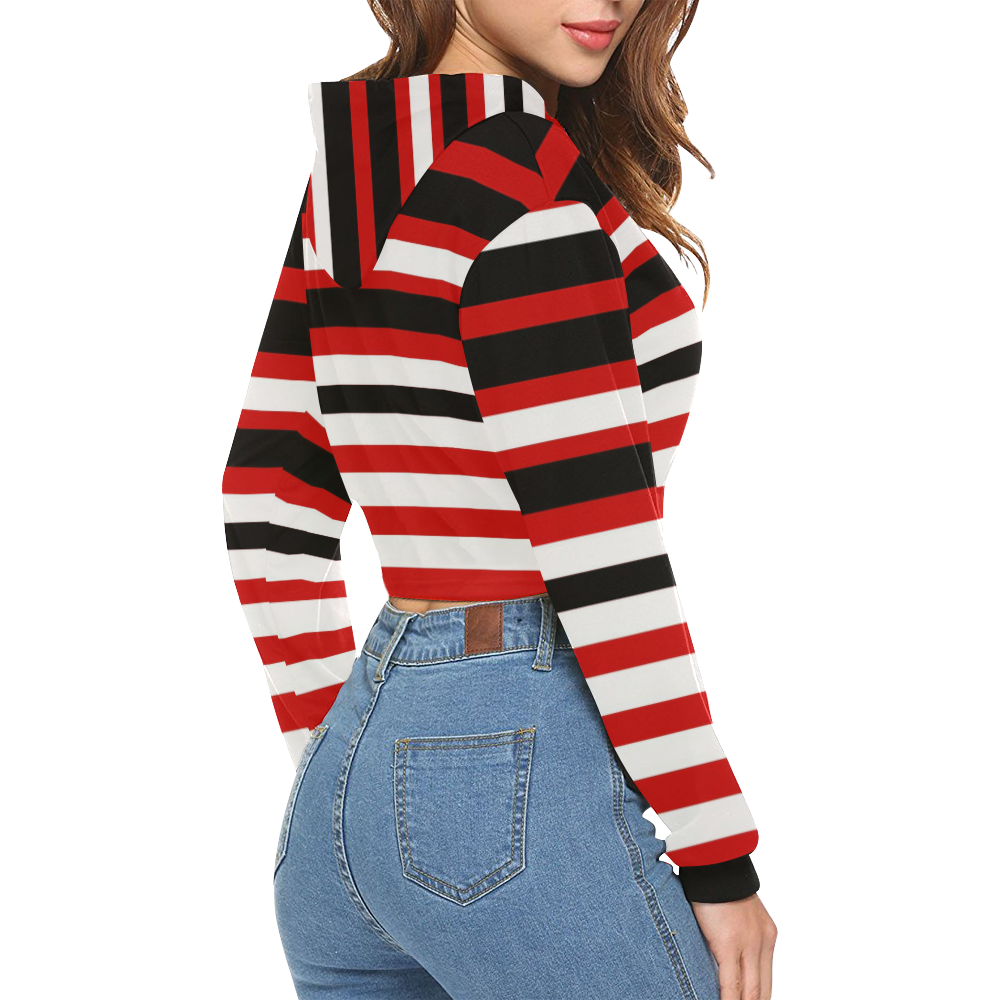 stripes All Over Print Crop Hoodie for Women (Model H22)
