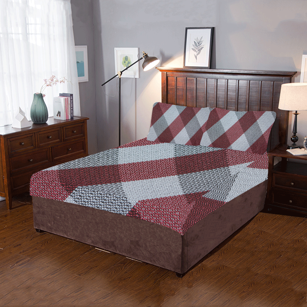 Red Grey Plaid 3-Piece Bedding Set