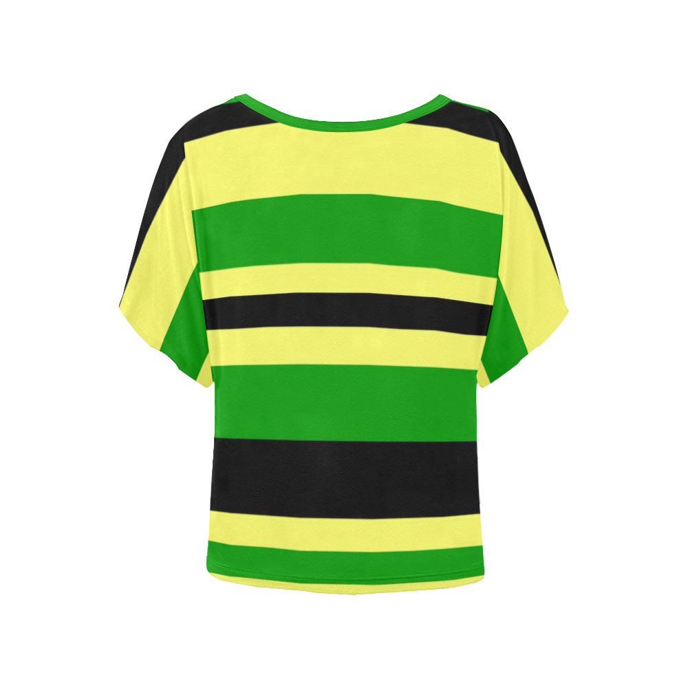 Jamaican Inspired Yellow, Black and Green Stripes Women's Batwing-Sleeved Blouse T shirt (Model T44)