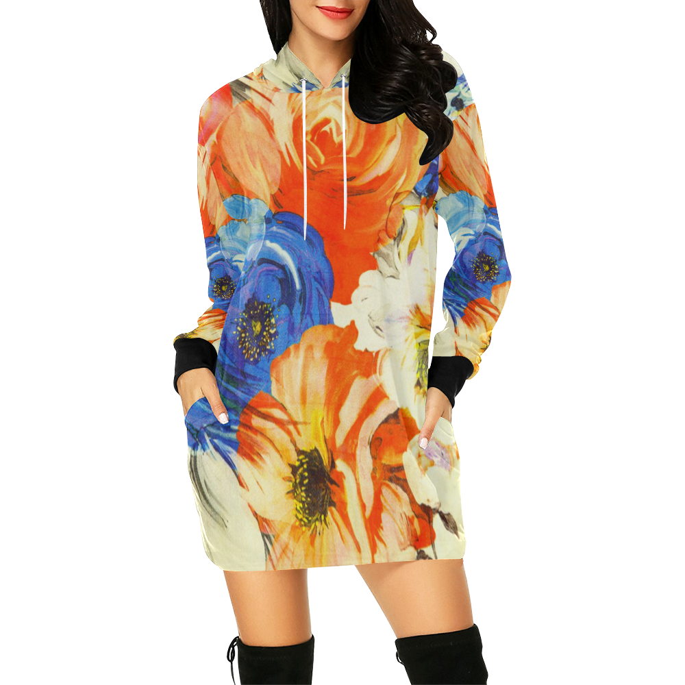 FLOWER POWER-3344 All Over Print Hoodie Mini Dress (Model H27)