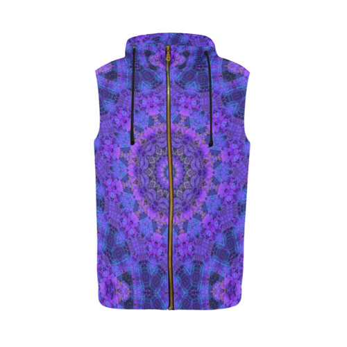 Mandala in Purple/Blue All Over Print Sleeveless Zip Up Hoodie for Men (Model H16)